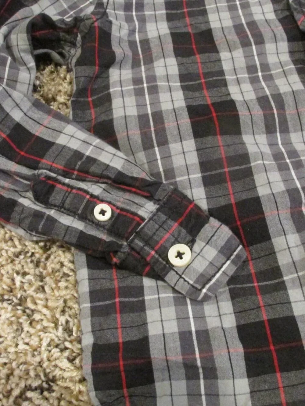 Arizona Button Up Dress Shirt Boys 5T Black Gray Plaid Long Sleeve Collared Top